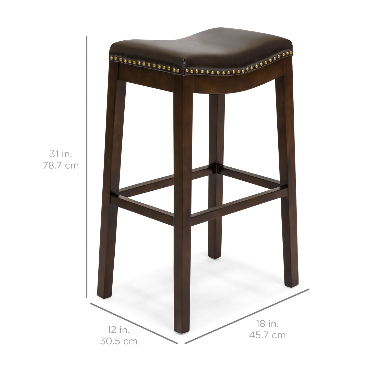 Set of 2 31in Backless Bar Stool Accent Chairs with Faux Leather Brass Studs designed for everyday comfort and storage