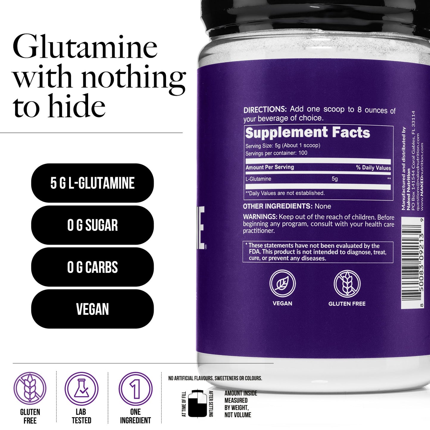 Glutamine Powder - 1.1LB for Simple Pre- or Post-Workout Routines