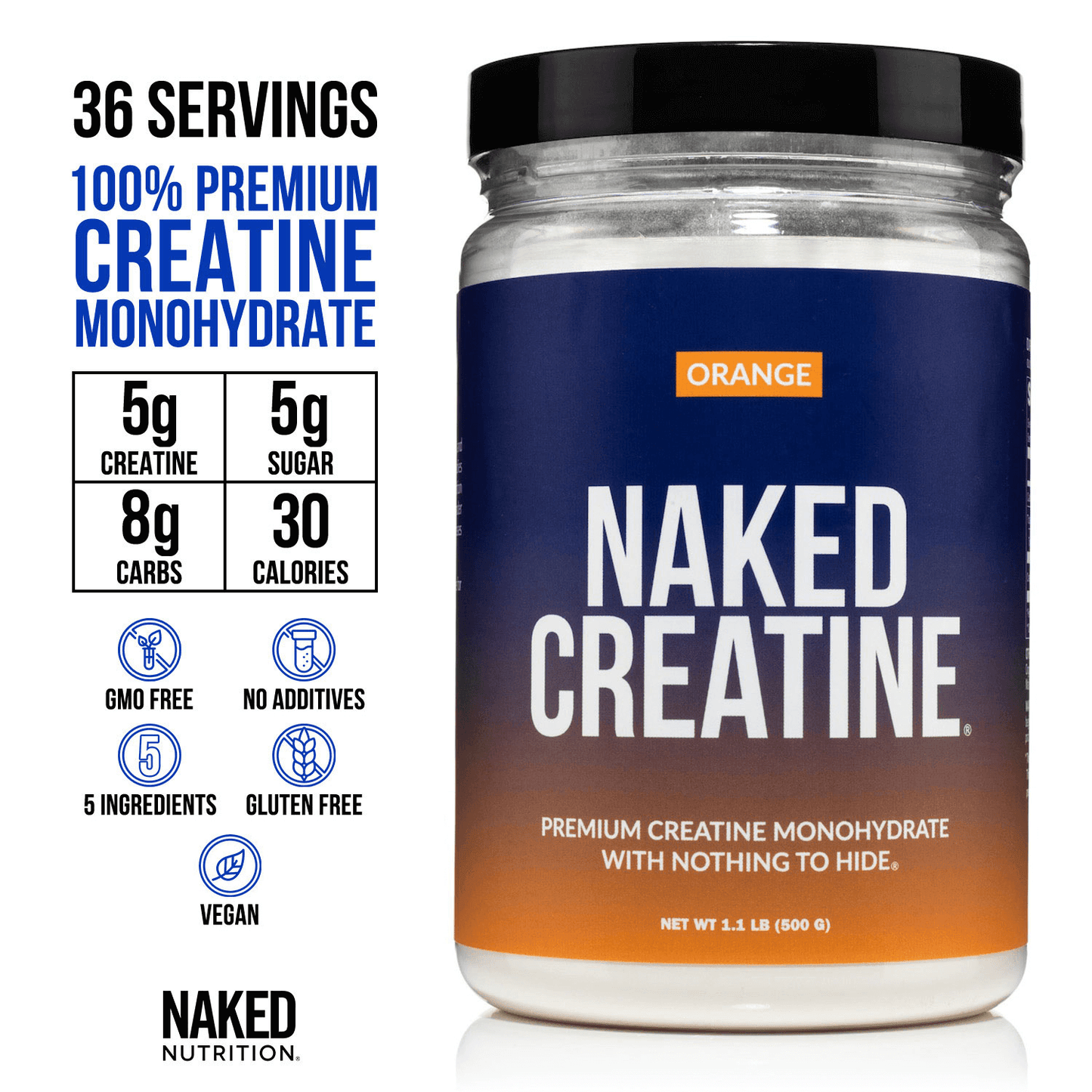 Orange Creatine Monohydrate Powder - Orange for Simple Pre- or Post-Workout Routines