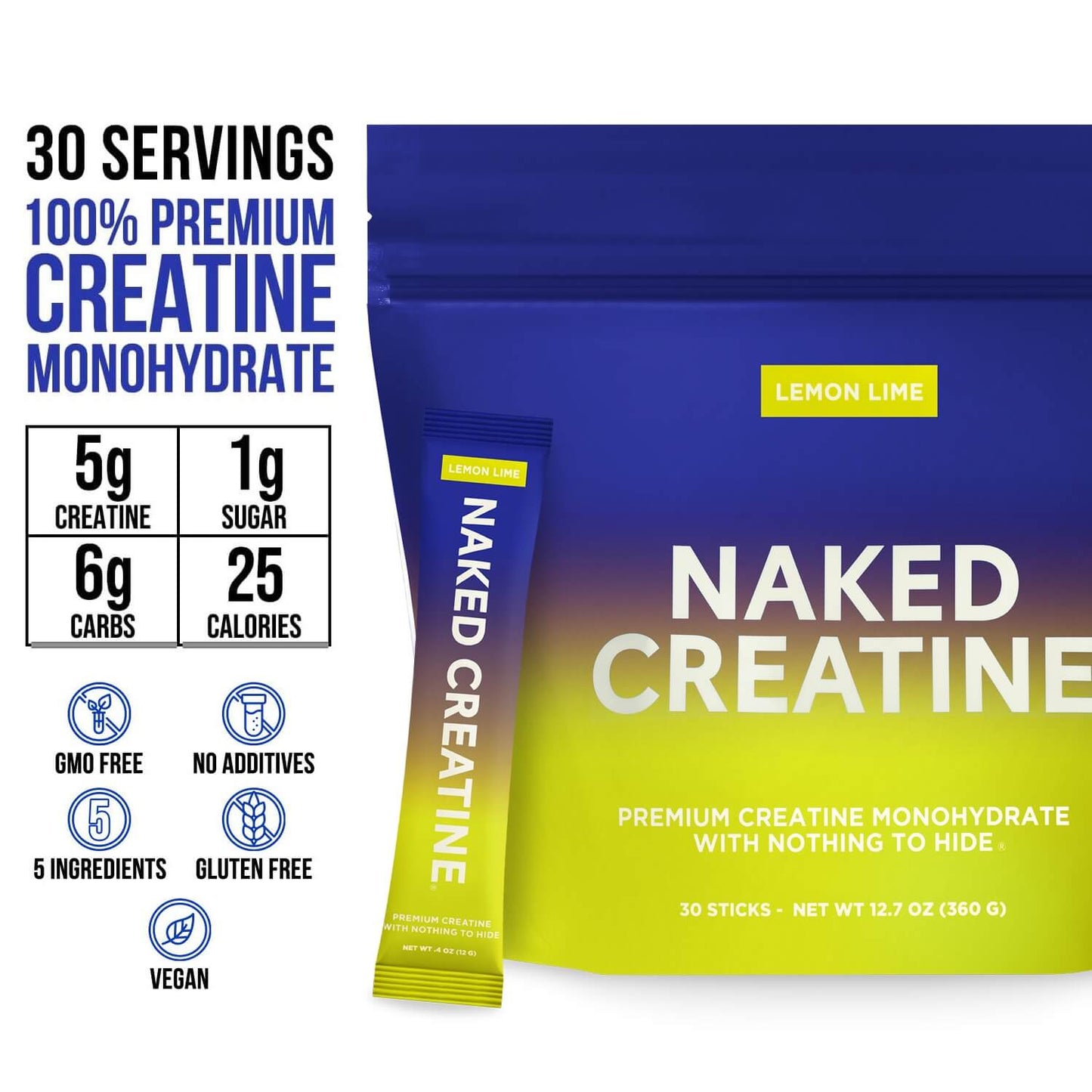 Lemon Lime Creatine Travel Packs - Lemon Lime Sticks for Simple Pre- or Post-Workout Routines