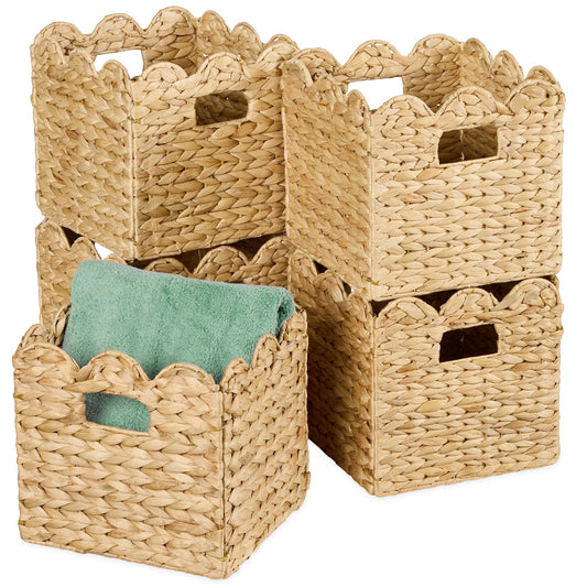 Scalloped 12x 12 Hyacinth Storage Basket Set of 5 for simple setup and everyday use