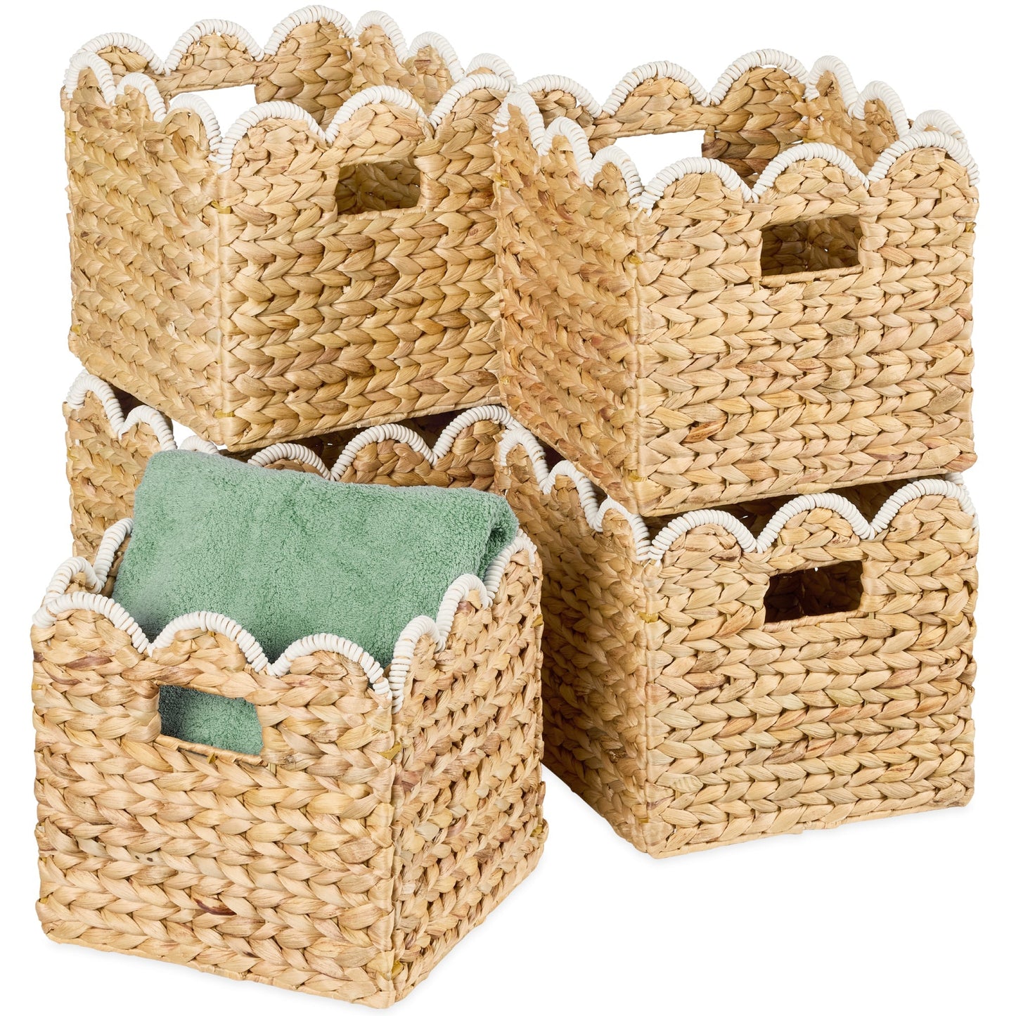 Scalloped 12x 12 Hyacinth Storage Basket Set of 5 for simple setup and everyday use