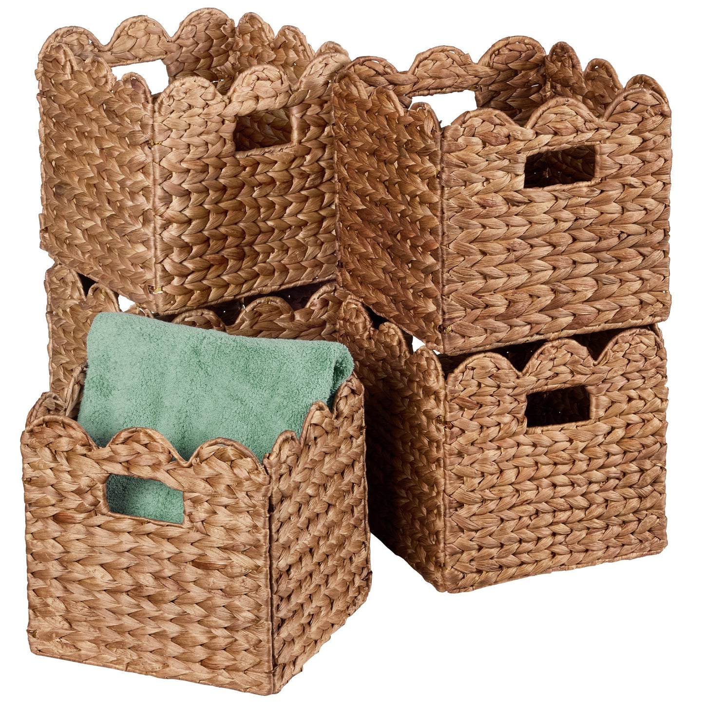 Scalloped 13 x 13in Hyacinth Storage Basket Set of 5 designed for comfortable, organized home spaces