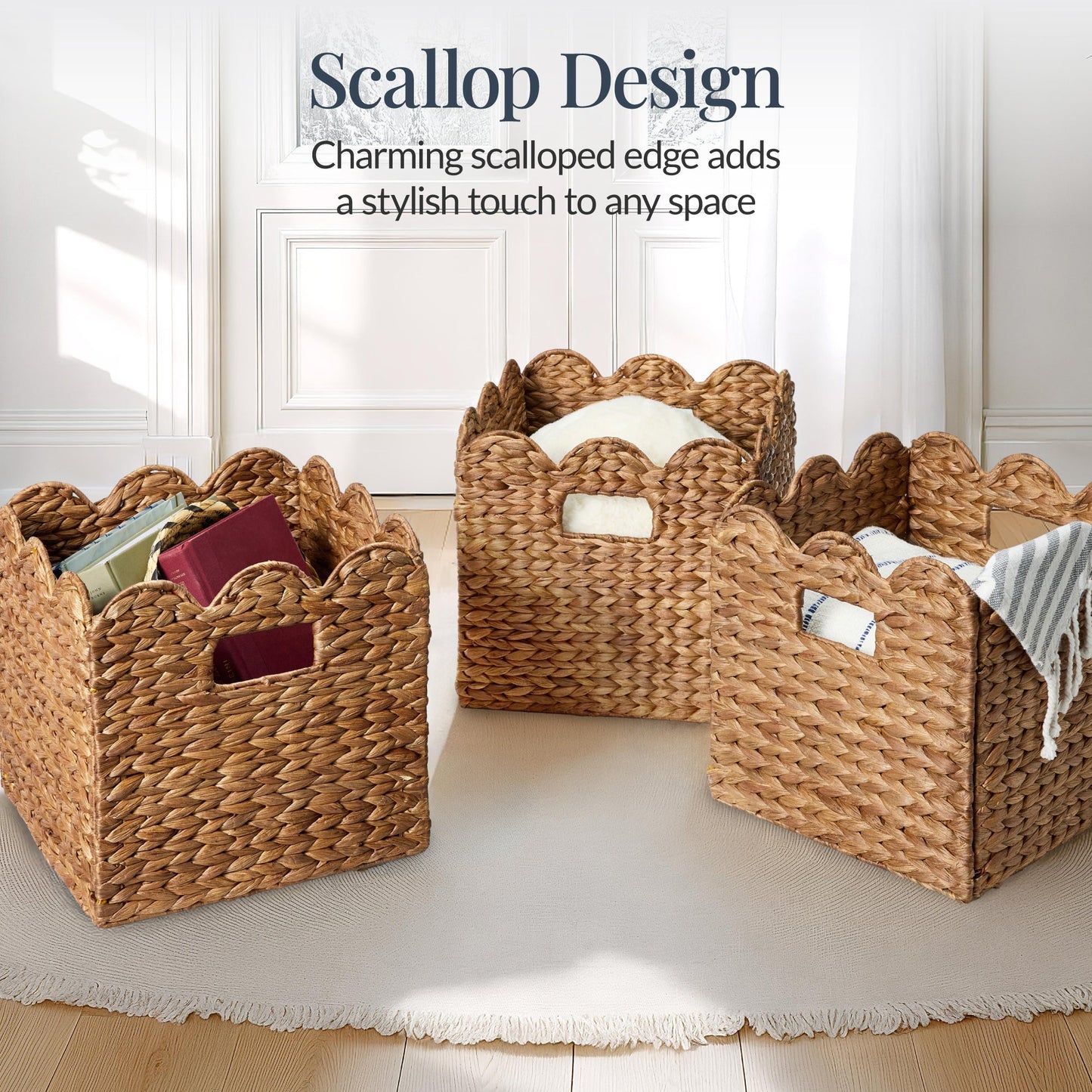 Scalloped 13 x 13in Hyacinth Storage Basket Set of 5 designed for comfortable, organized home spaces