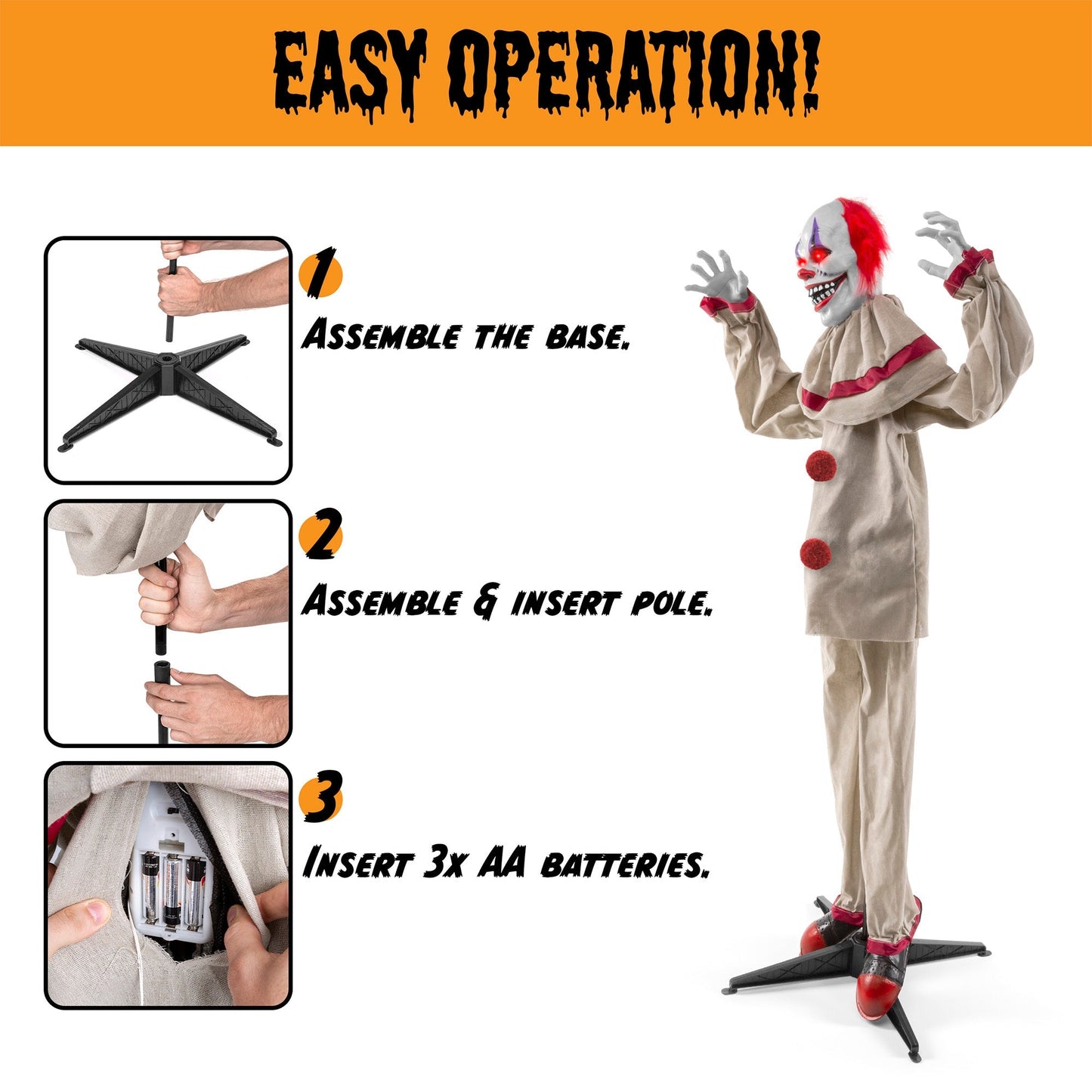 Scary Harry the Motion Activated Animatronic Killer Clown Halloween Prop for indoor and outdoor holiday displays