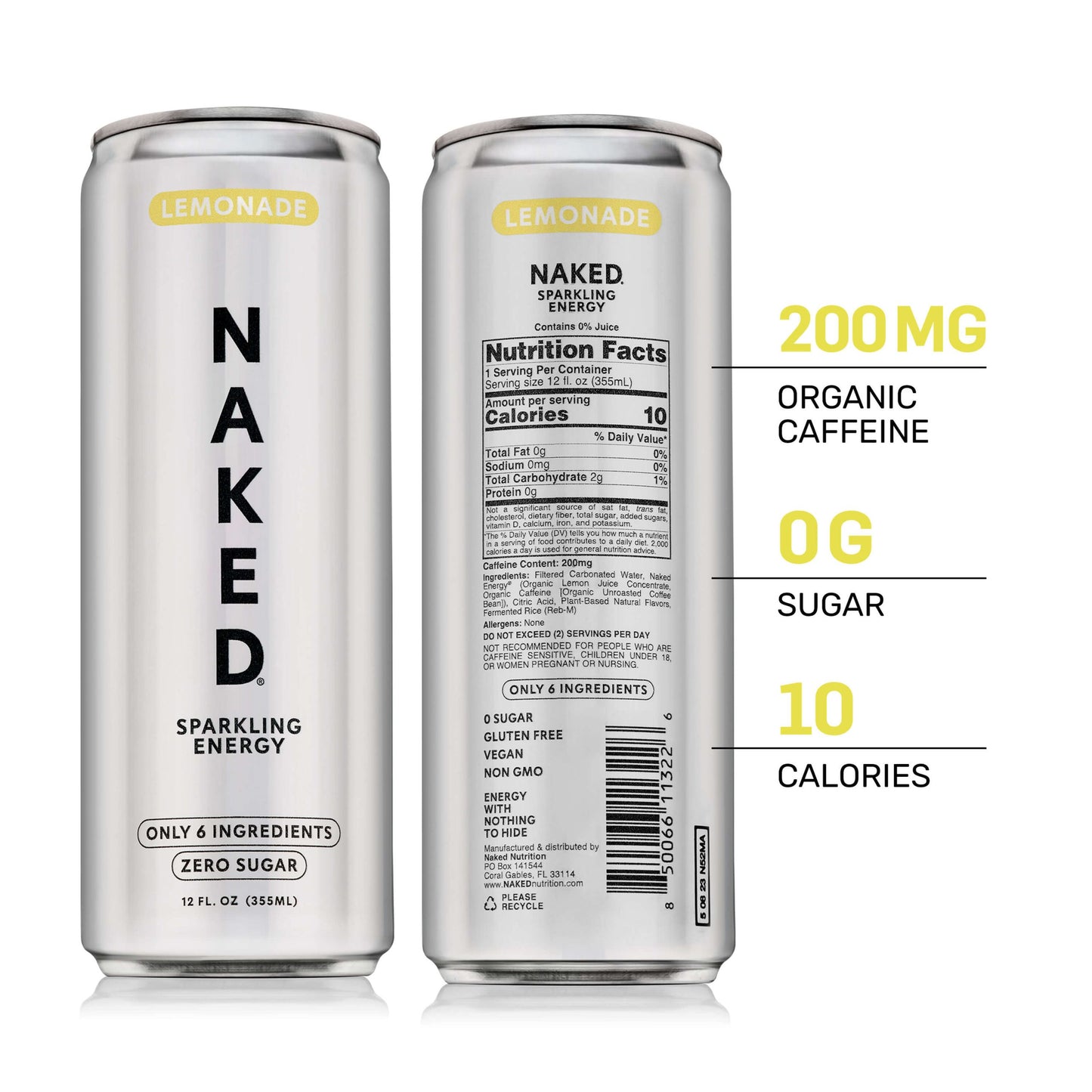 Lemonade Naked Sparkling Energy - Lemonade for Smooth Shakes at Home or On the Go