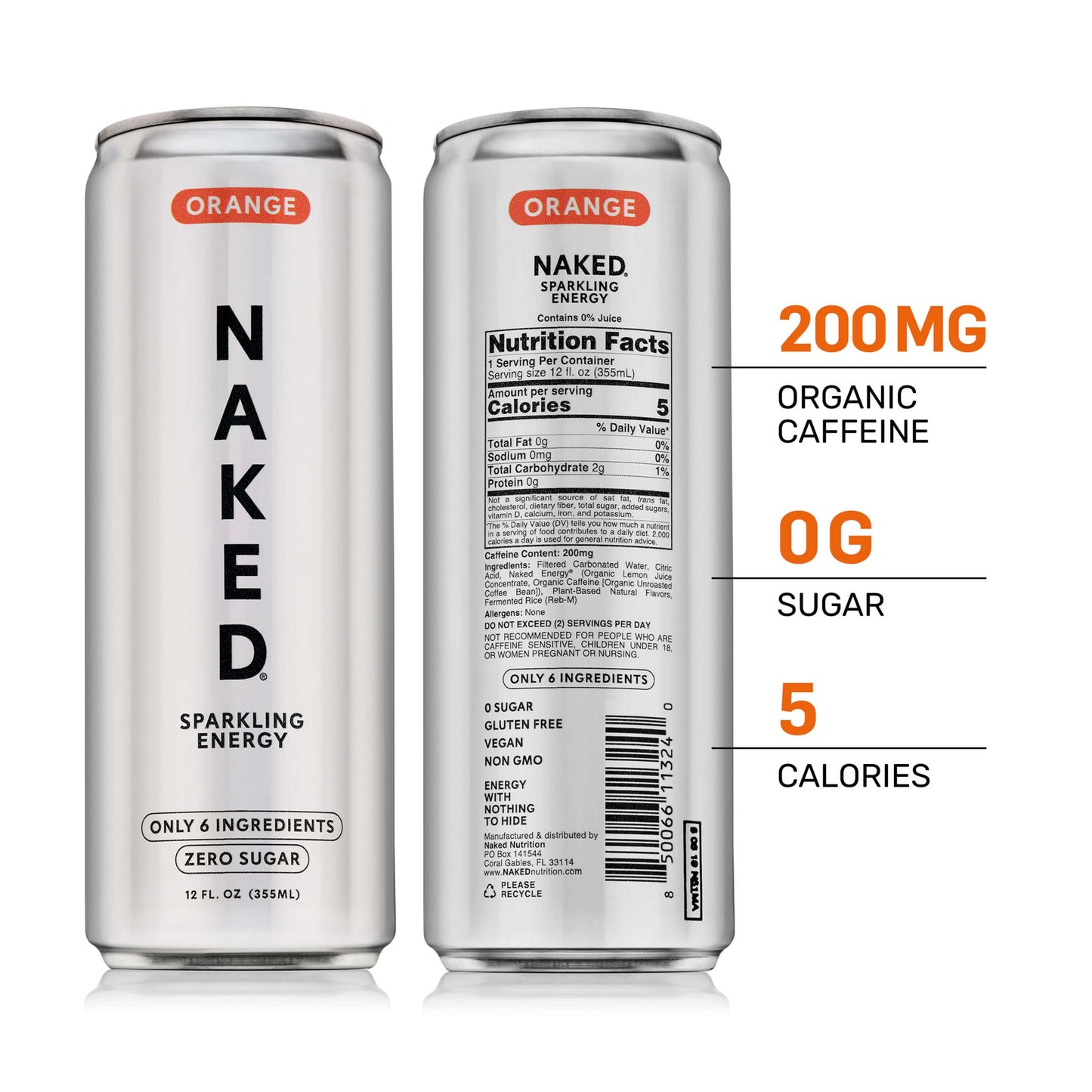 Orange Naked Sparkling Energy - Orange for Smooth Shakes at Home or On the Go