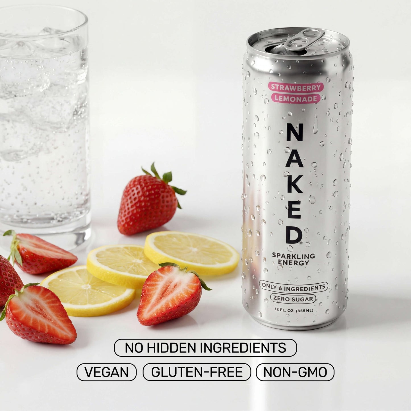 Strawberry Lemonade Naked Sparkling Energy - Strawberry Lemonade for Smooth Shakes at Home or On the Go