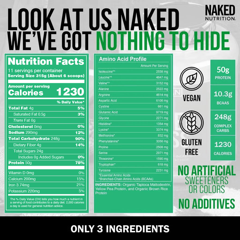 Vegan Mass Gainer Supplement - Unflavored (Vegan) Made for Smooth, Calorie-Rich Shakes
