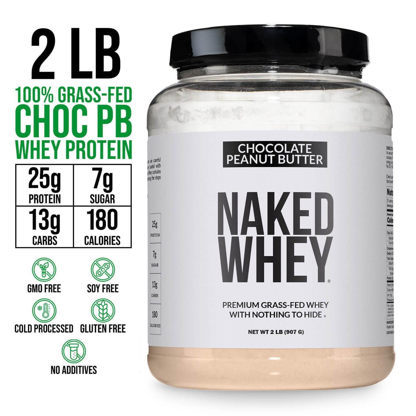 Chocolate Peanut Butter Whey Protein Powder 2LB - Chocolate PB for Convenient Daily Protein Mixing