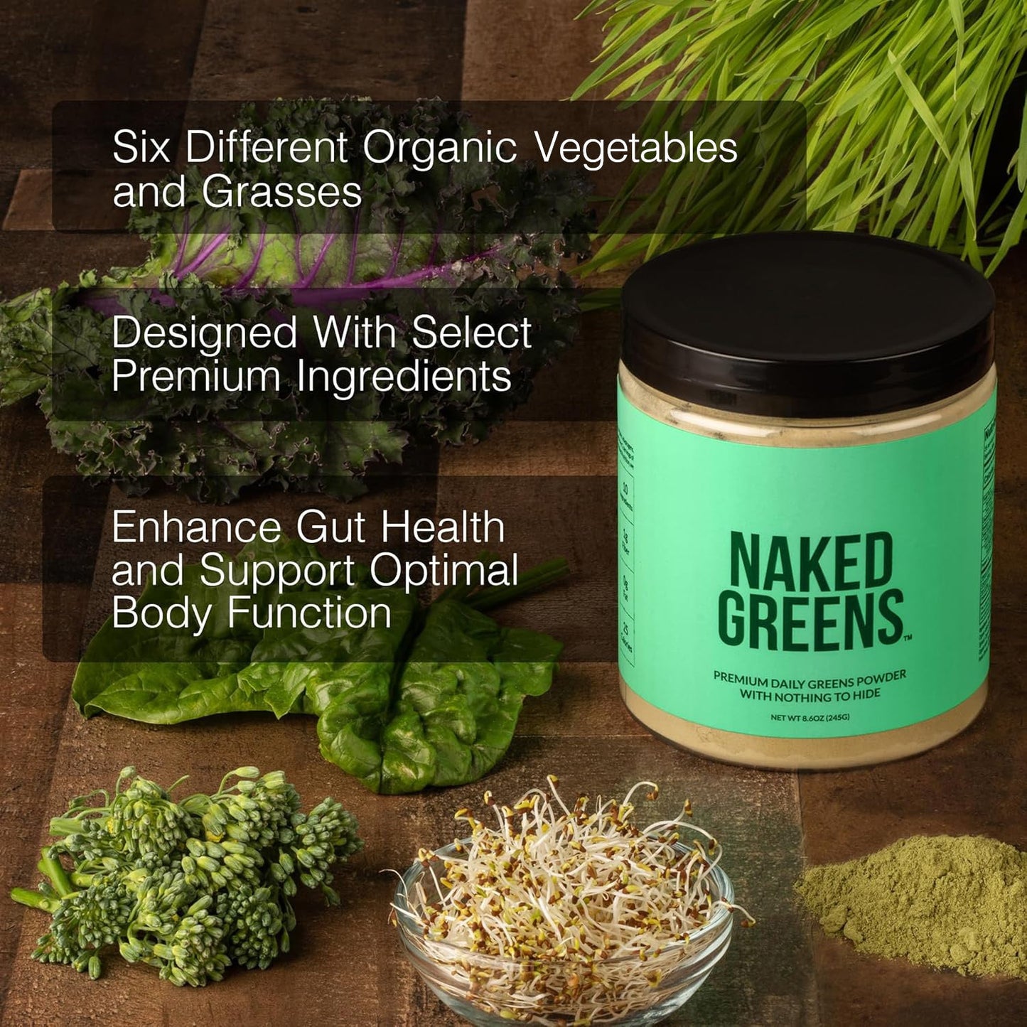 Organic Greens, Prebiotic & Probiotic Powder for Straightforward Daily Mixing
