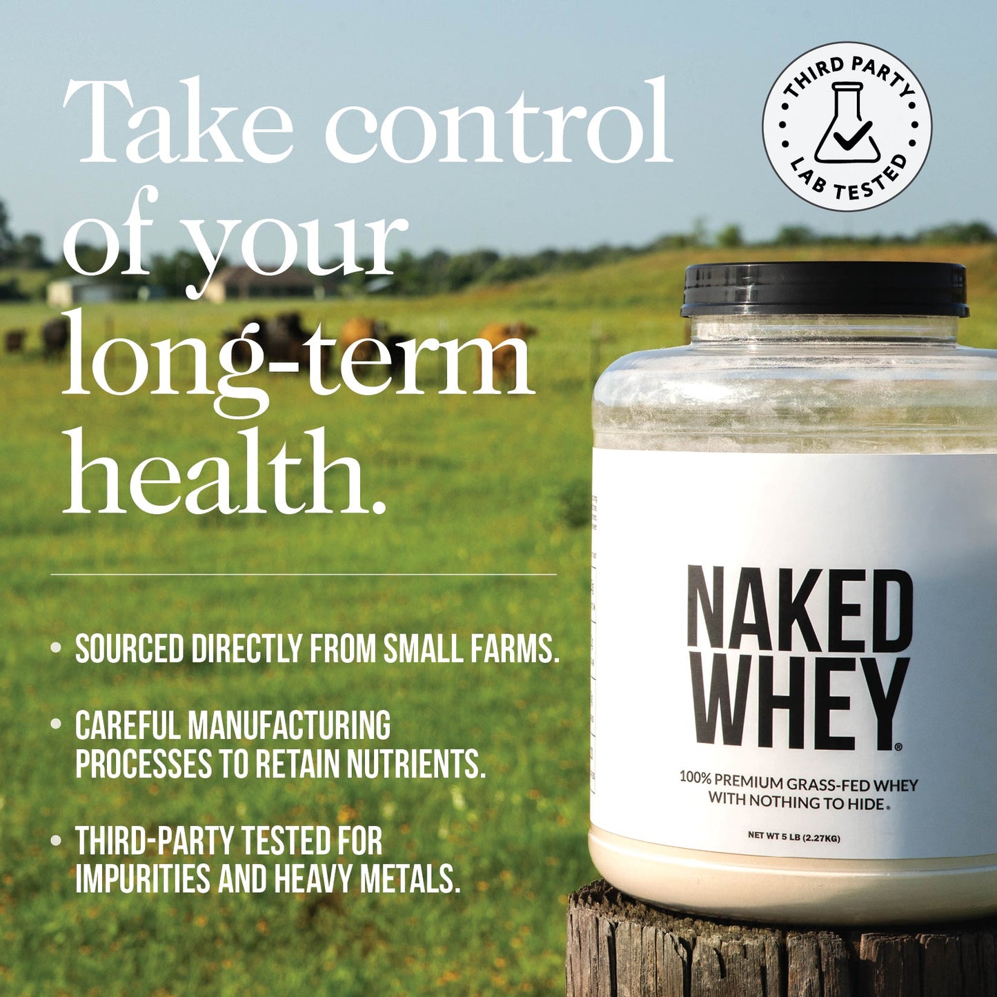 Grass Fed Whey Protein Powder - Unflavored - Compact Size for Convenient Daily Protein Mixing